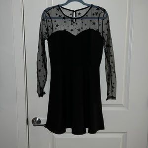 Keyhole Back Star Mesh Yoke Trim Flare Dress